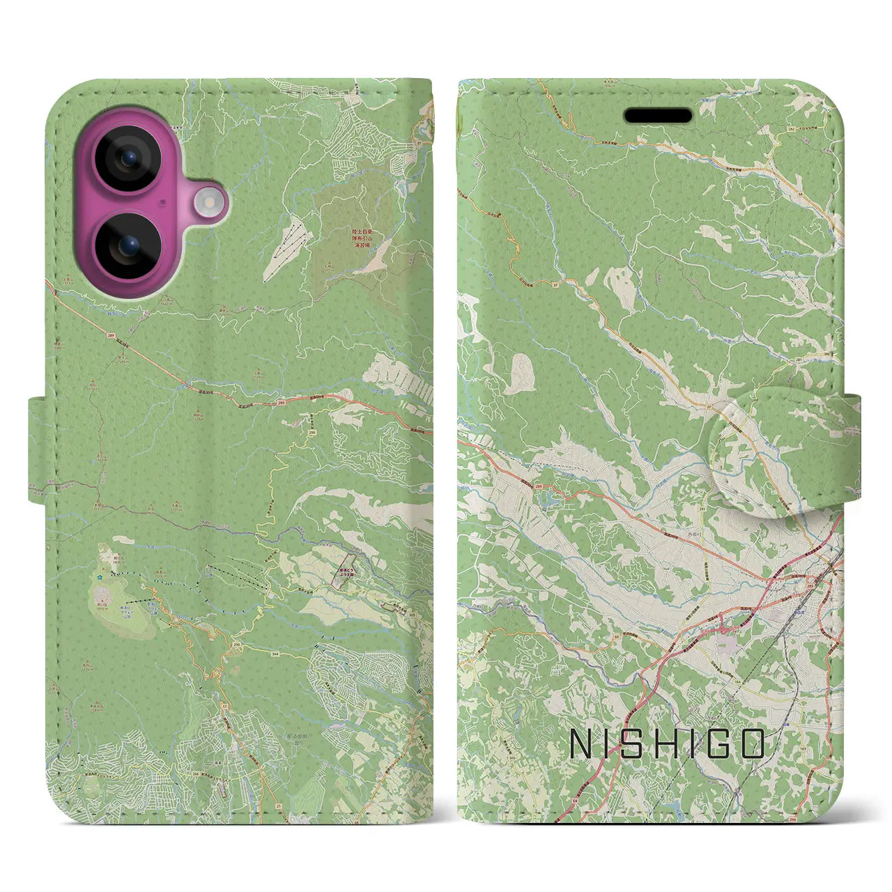 【西郷(福島県)】地図柄iPhoneケース(手帳タイプ)ナチュラル・iPhone 16 Pro 用