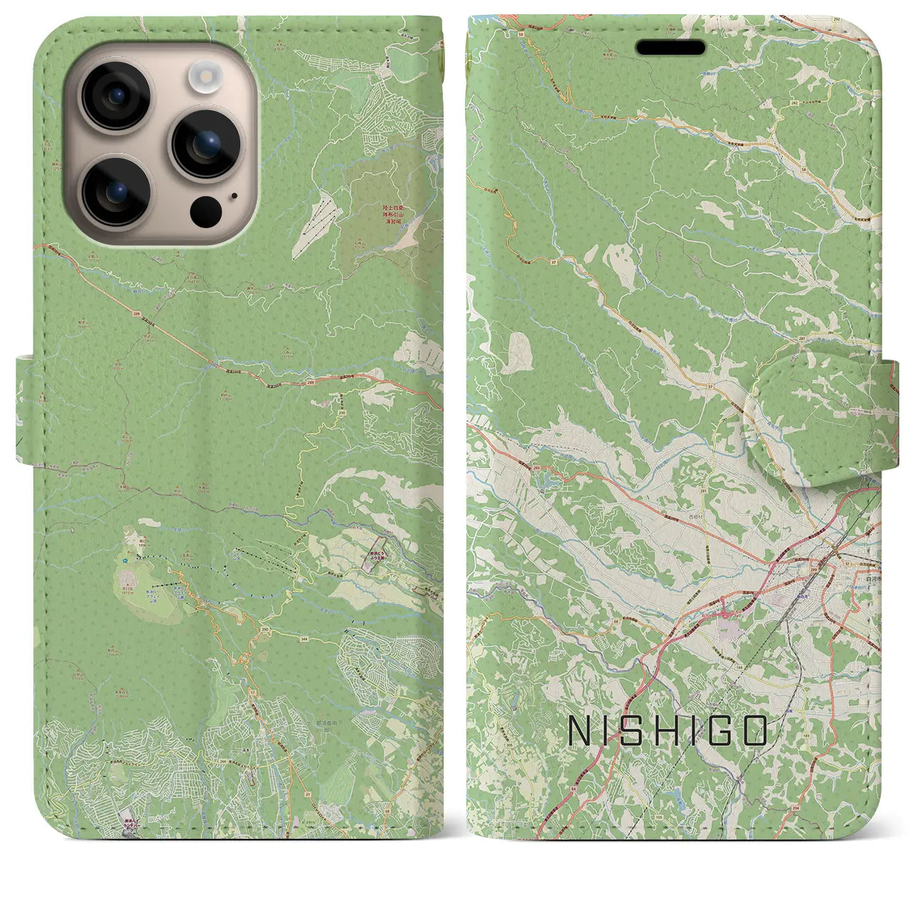 【西郷(福島県)】地図柄iPhoneケース(手帳タイプ)ナチュラル・iPhone 16 Plus 用