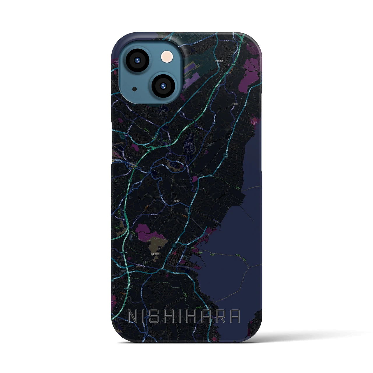 【西原(沖縄県)】地図柄iPhoneケース(バックカバータイプ)