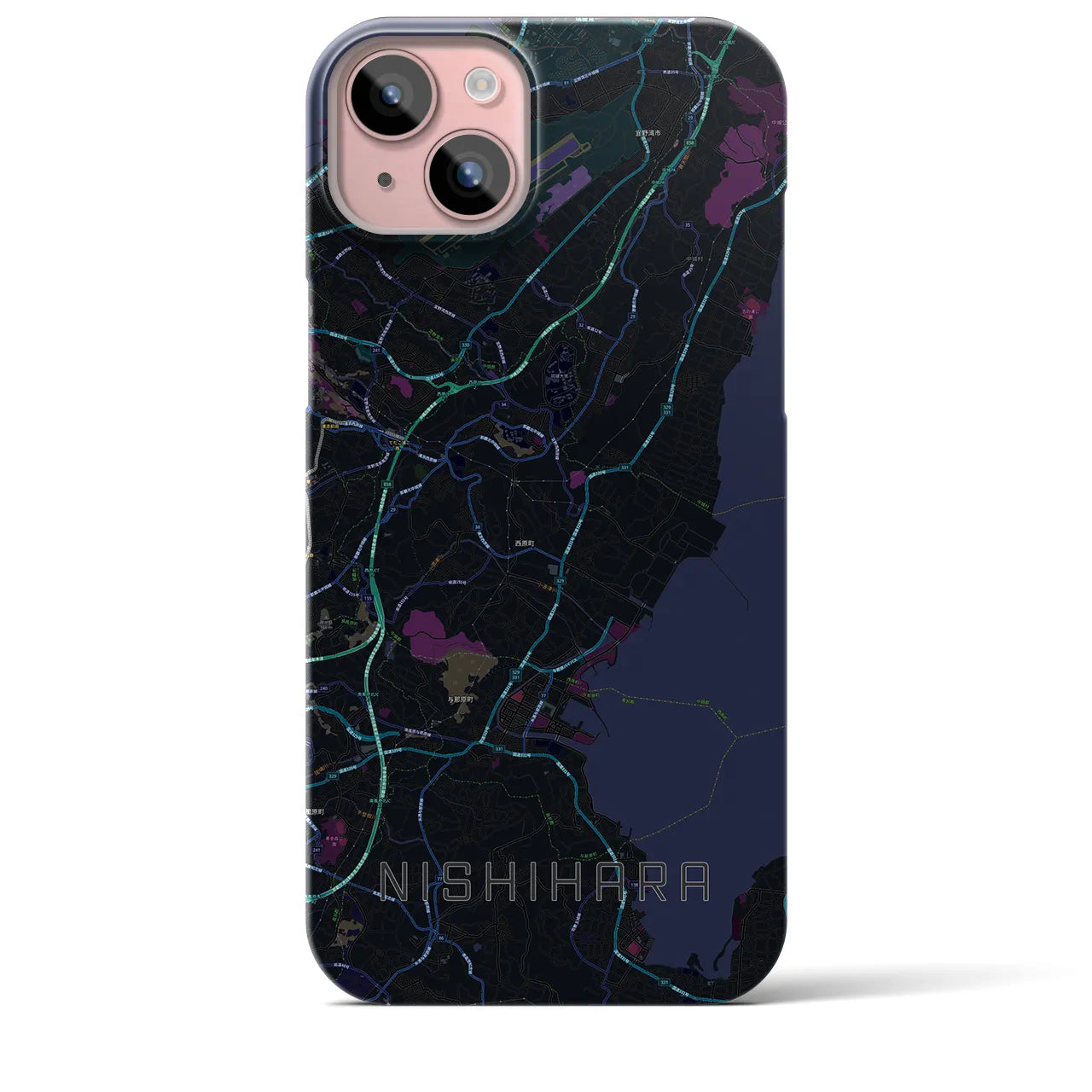 【西原(沖縄県)】地図柄iPhoneケース(バックカバータイプ)