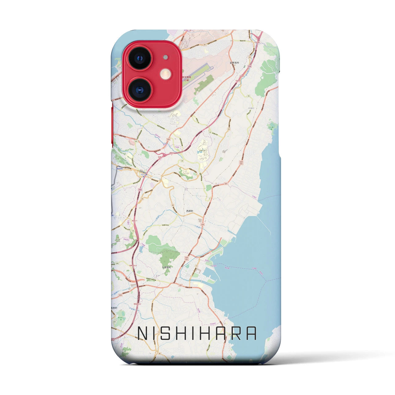 【西原(沖縄県)】地図柄iPhoneケース(バックカバータイプ)