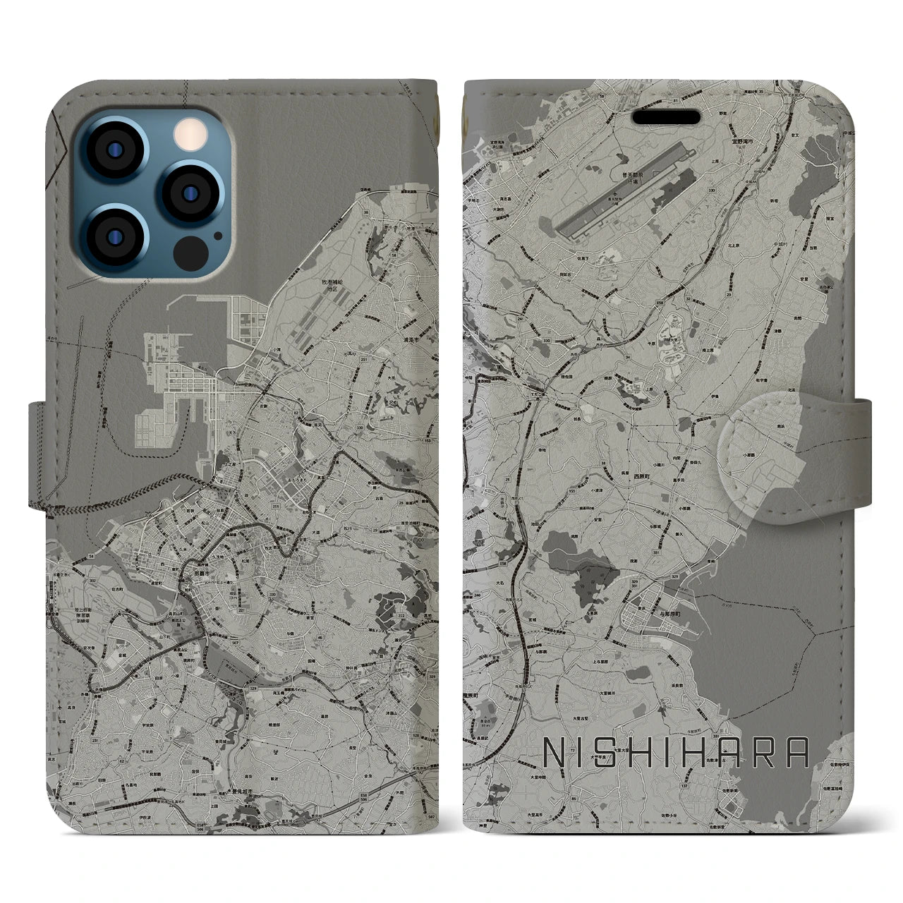 【西原(沖縄県)】地図柄iPhoneケース(手帳タイプ)
