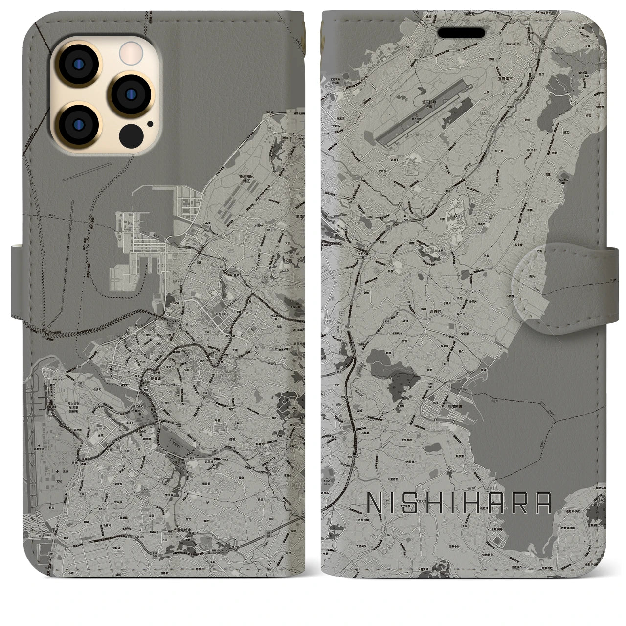 【西原(沖縄県)】地図柄iPhoneケース(手帳タイプ)