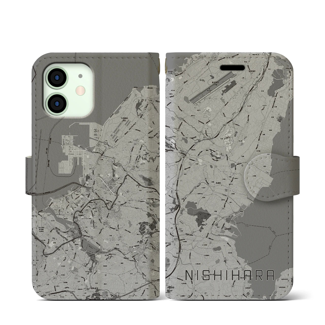 【西原(沖縄県)】地図柄iPhoneケース(手帳タイプ)