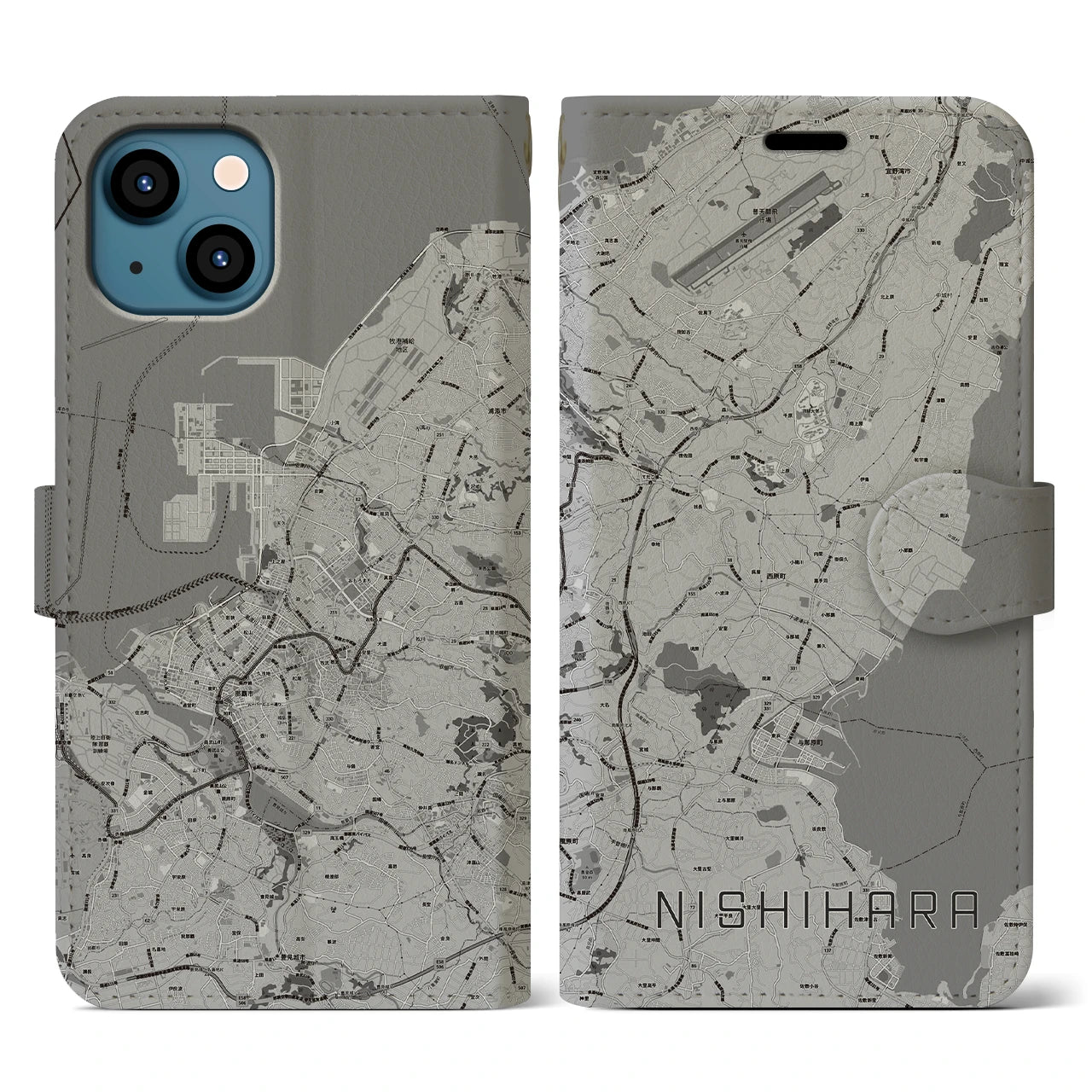 【西原(沖縄県)】地図柄iPhoneケース(手帳タイプ)