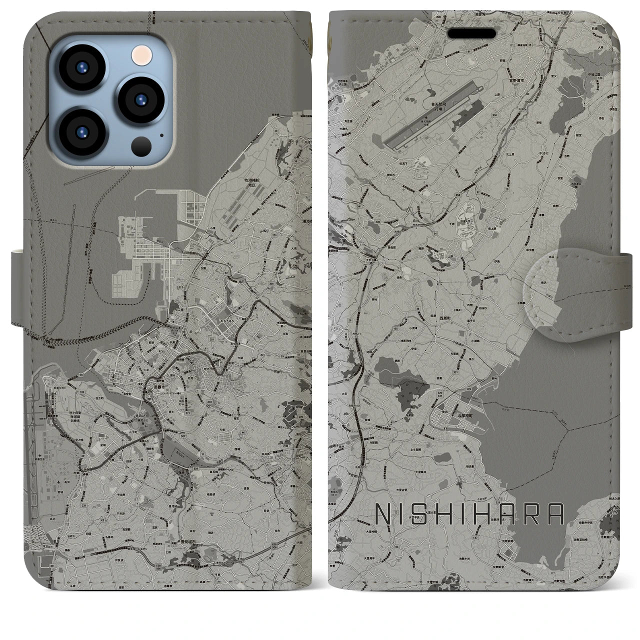 【西原(沖縄県)】地図柄iPhoneケース(手帳タイプ)