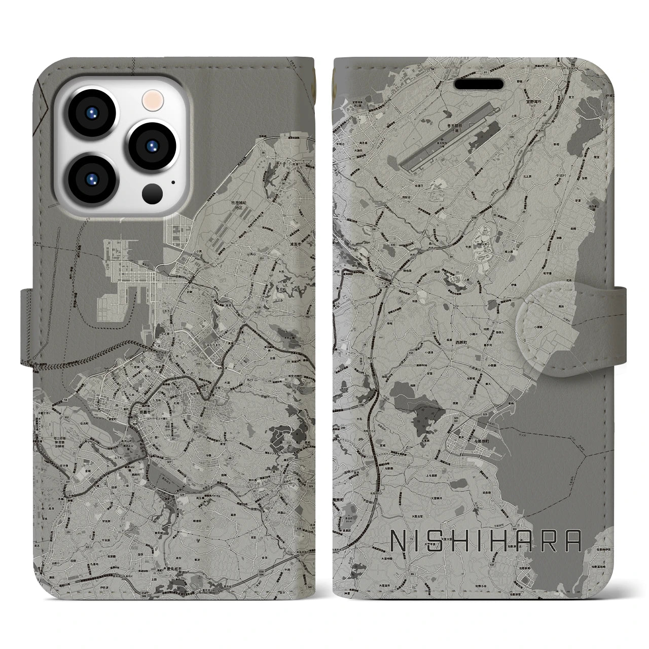 【西原(沖縄県)】地図柄iPhoneケース(手帳タイプ)