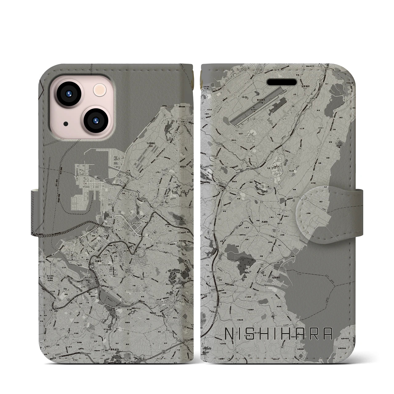 【西原(沖縄県)】地図柄iPhoneケース(手帳タイプ)