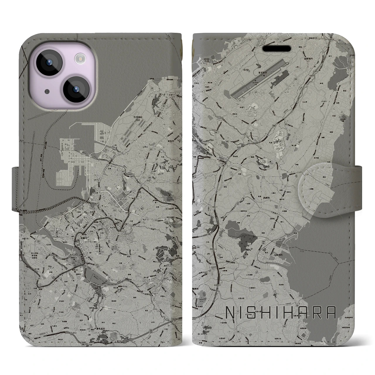 【西原(沖縄県)】地図柄iPhoneケース(手帳タイプ)