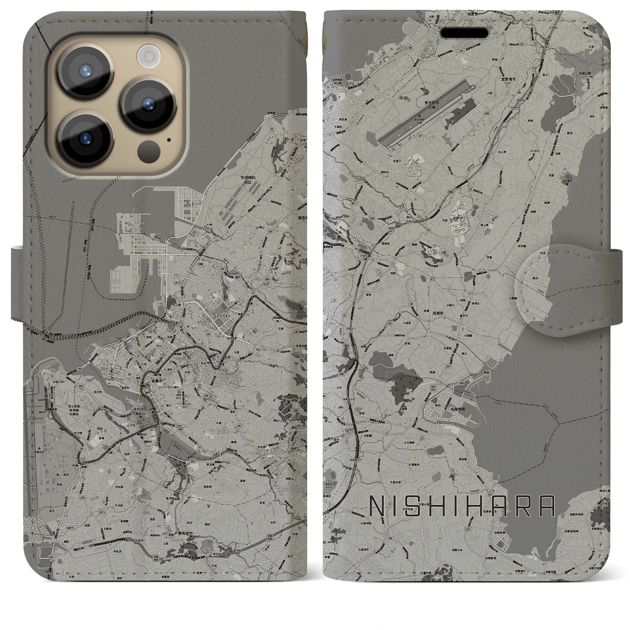 【西原(沖縄県)】地図柄iPhoneケース(手帳タイプ)