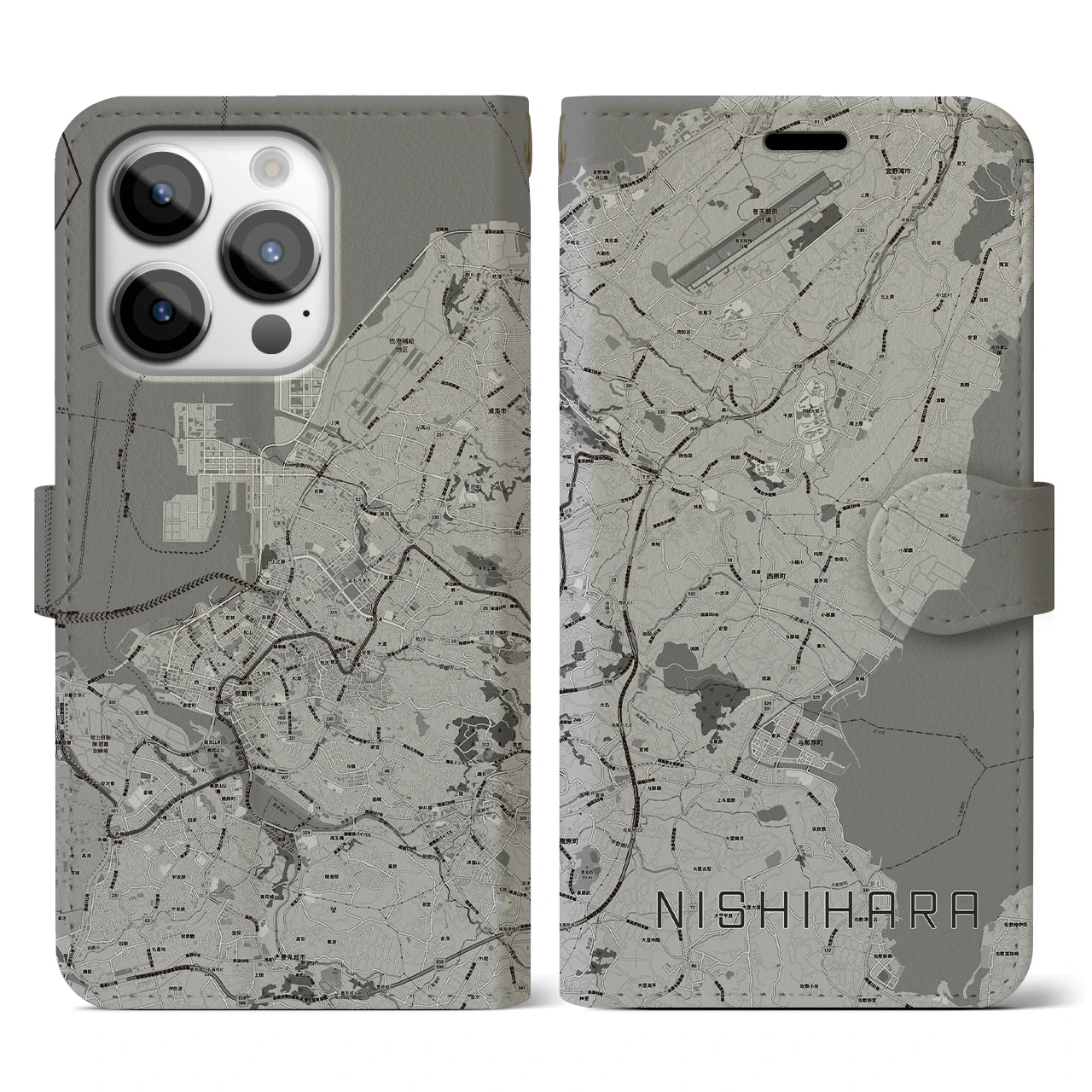 【西原(沖縄県)】地図柄iPhoneケース(手帳タイプ)
