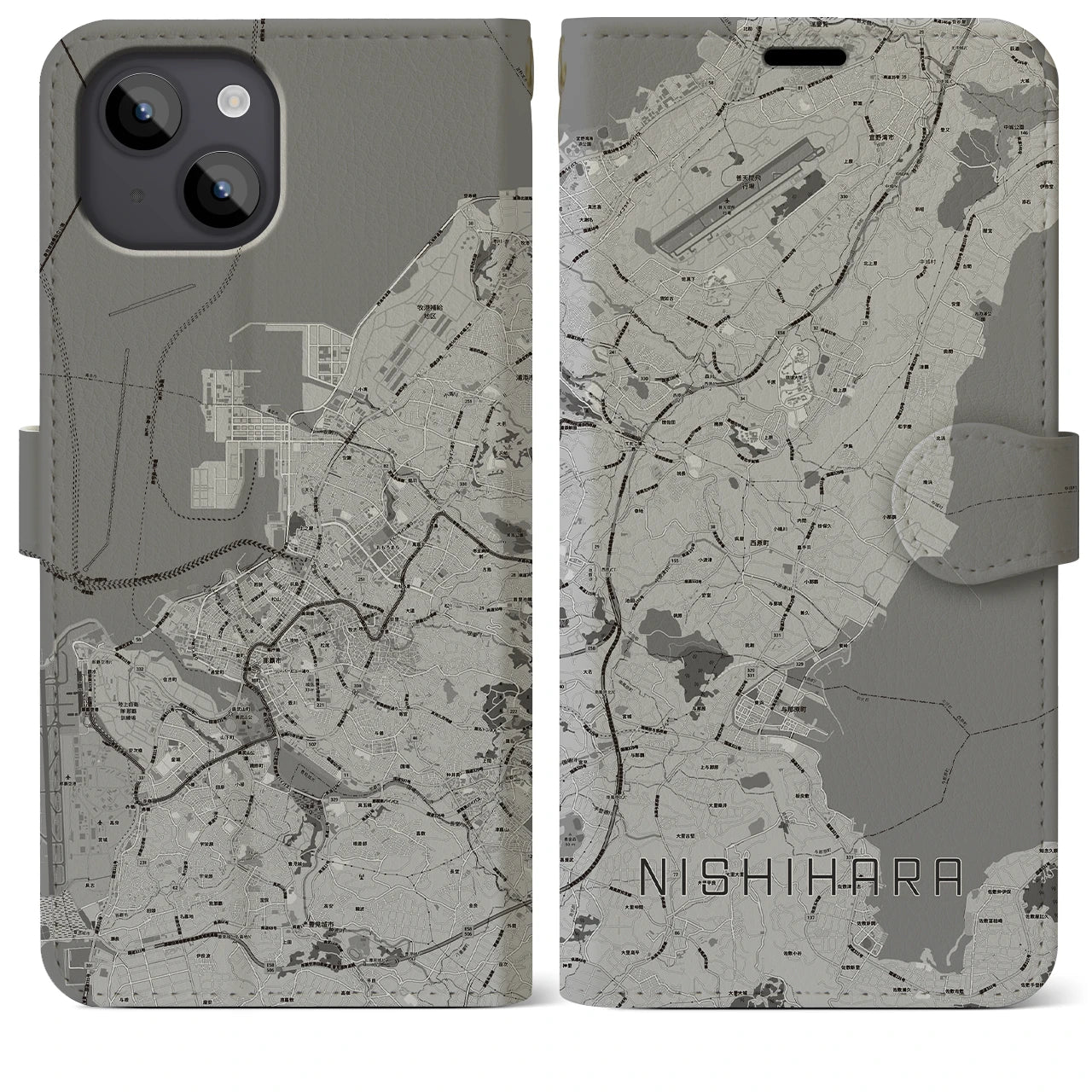 【西原(沖縄県)】地図柄iPhoneケース(手帳タイプ)