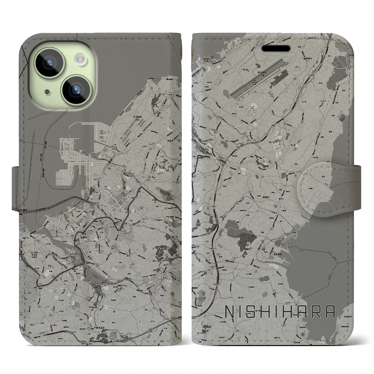 【西原(沖縄県)】地図柄iPhoneケース(手帳タイプ)