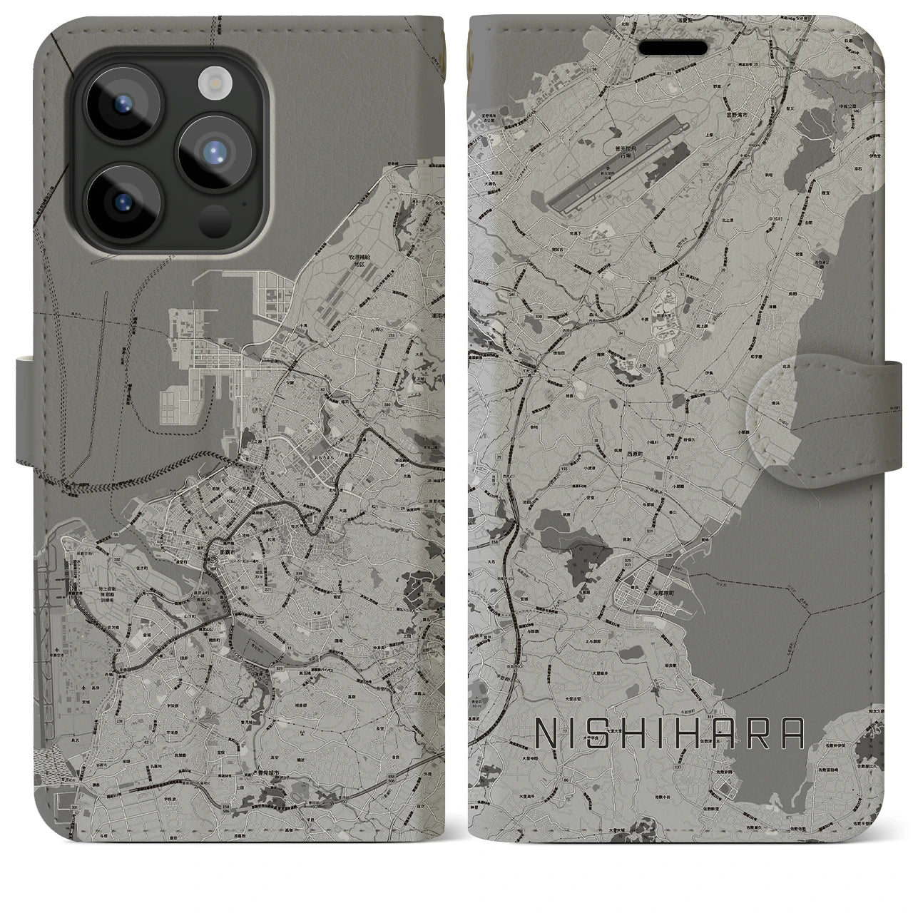 【西原(沖縄県)】地図柄iPhoneケース(手帳タイプ)