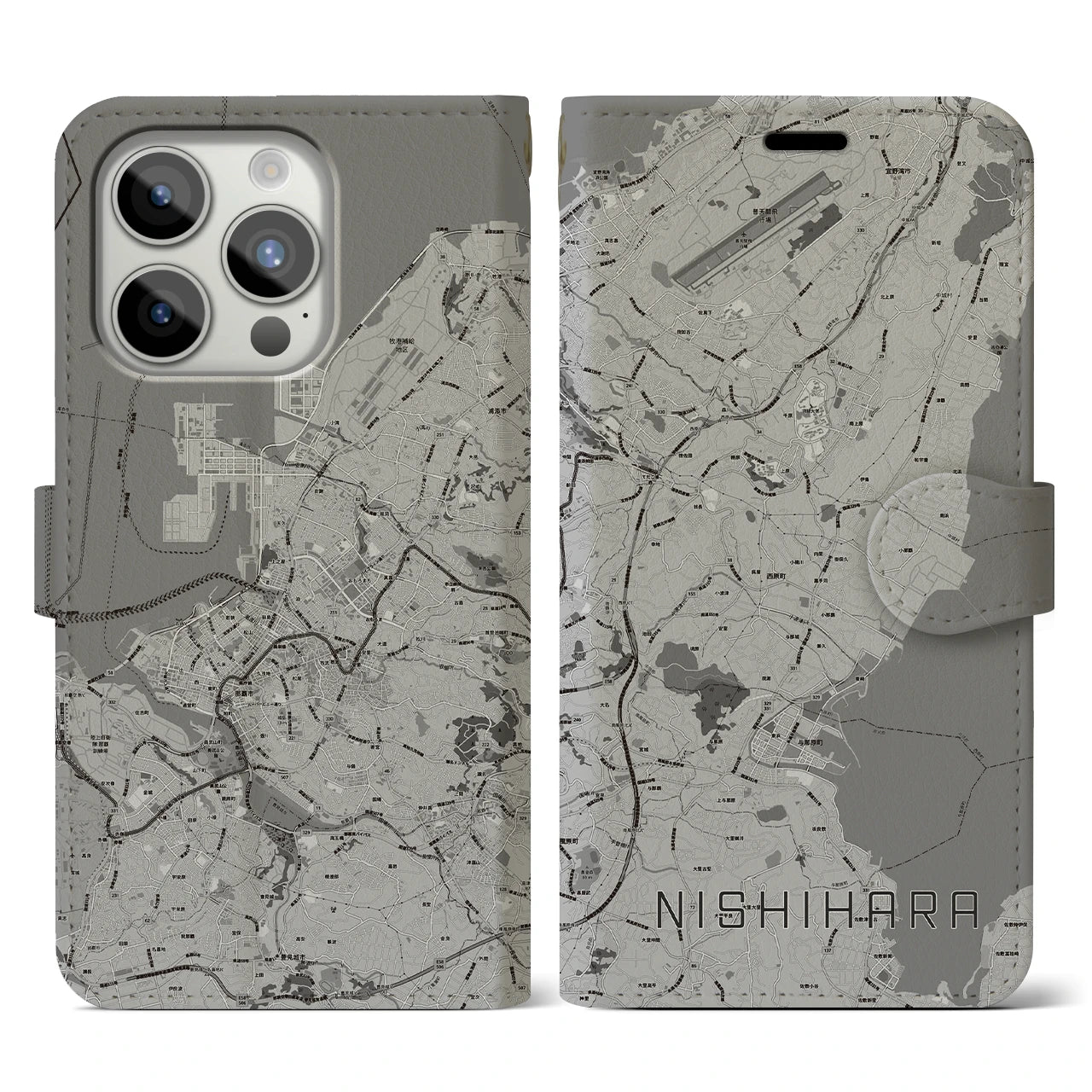 【西原(沖縄県)】地図柄iPhoneケース(手帳タイプ)
