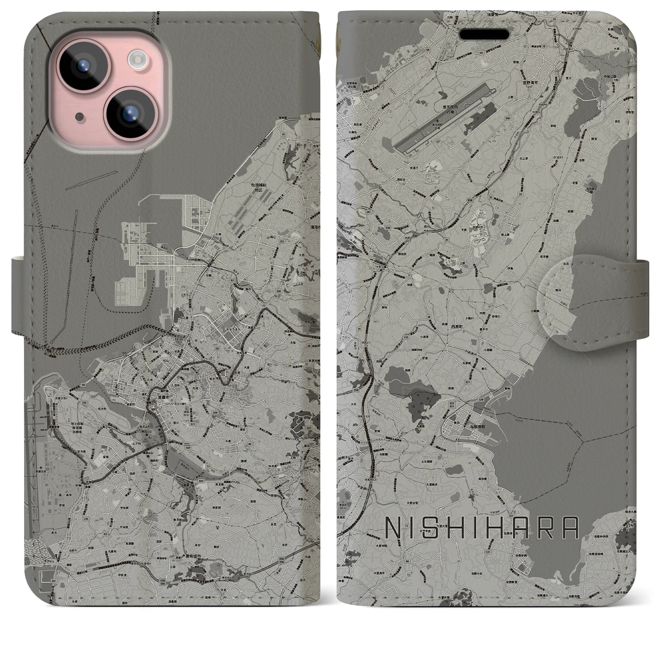 【西原(沖縄県)】地図柄iPhoneケース(手帳タイプ)