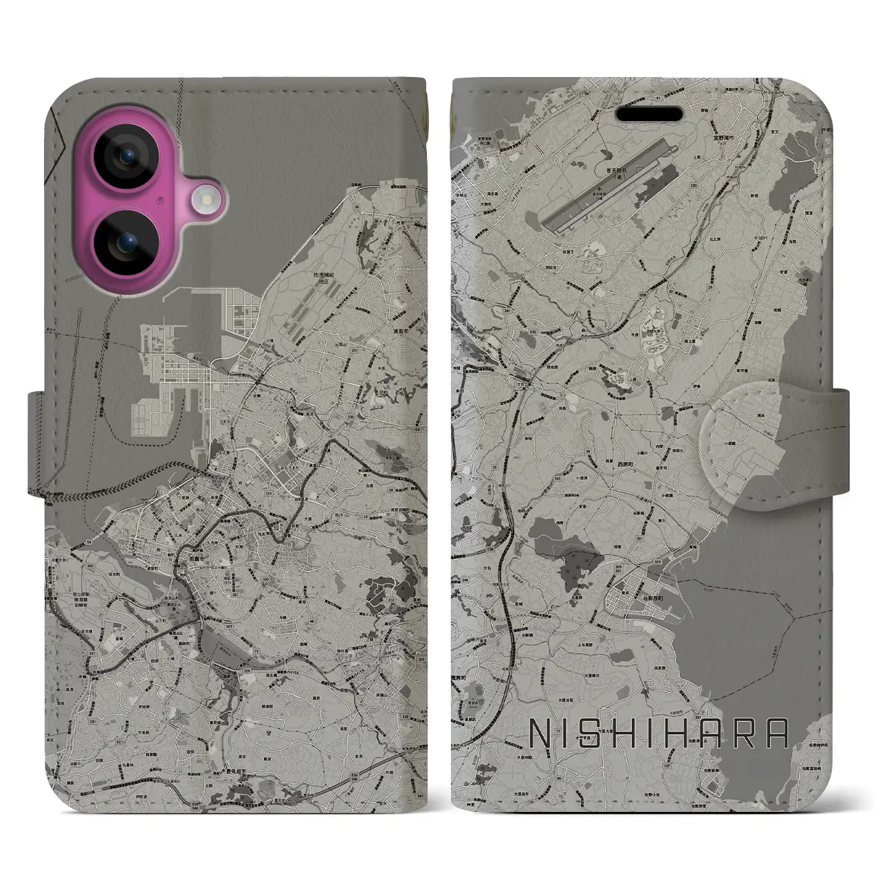 【西原(沖縄県)】地図柄iPhoneケース(手帳タイプ)