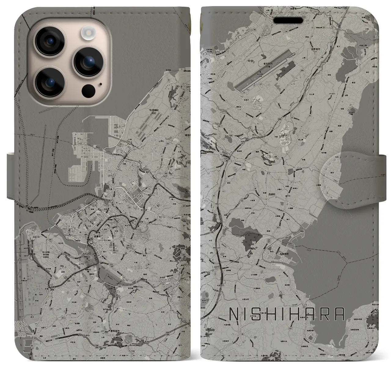 【西原(沖縄県)】地図柄iPhoneケース(手帳タイプ)