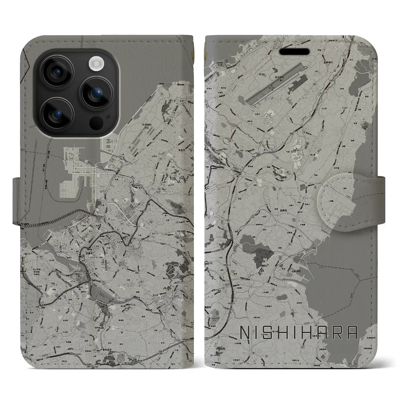 【西原(沖縄県)】地図柄iPhoneケース(手帳タイプ)