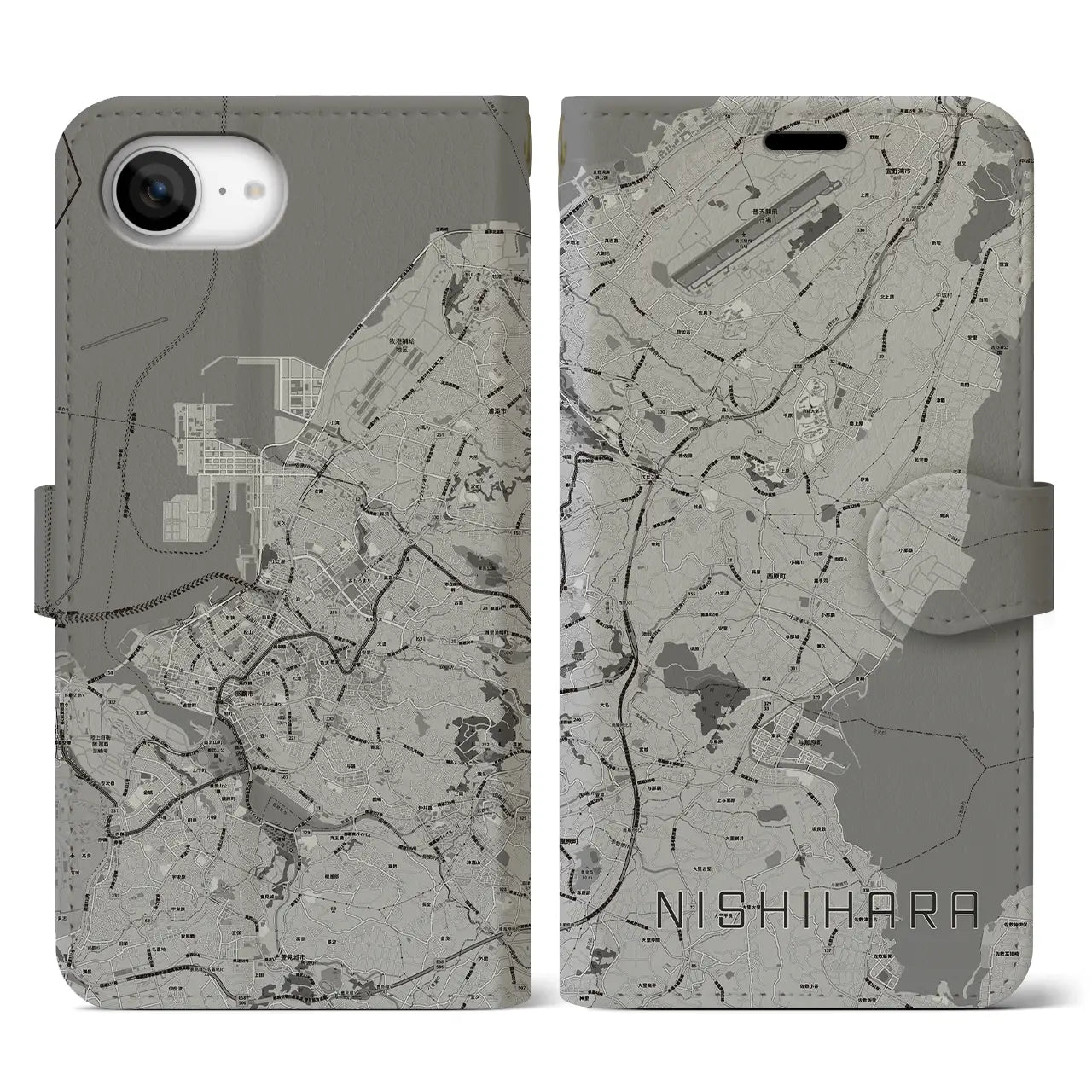 【西原(沖縄県)】地図柄iPhoneケース(手帳タイプ)