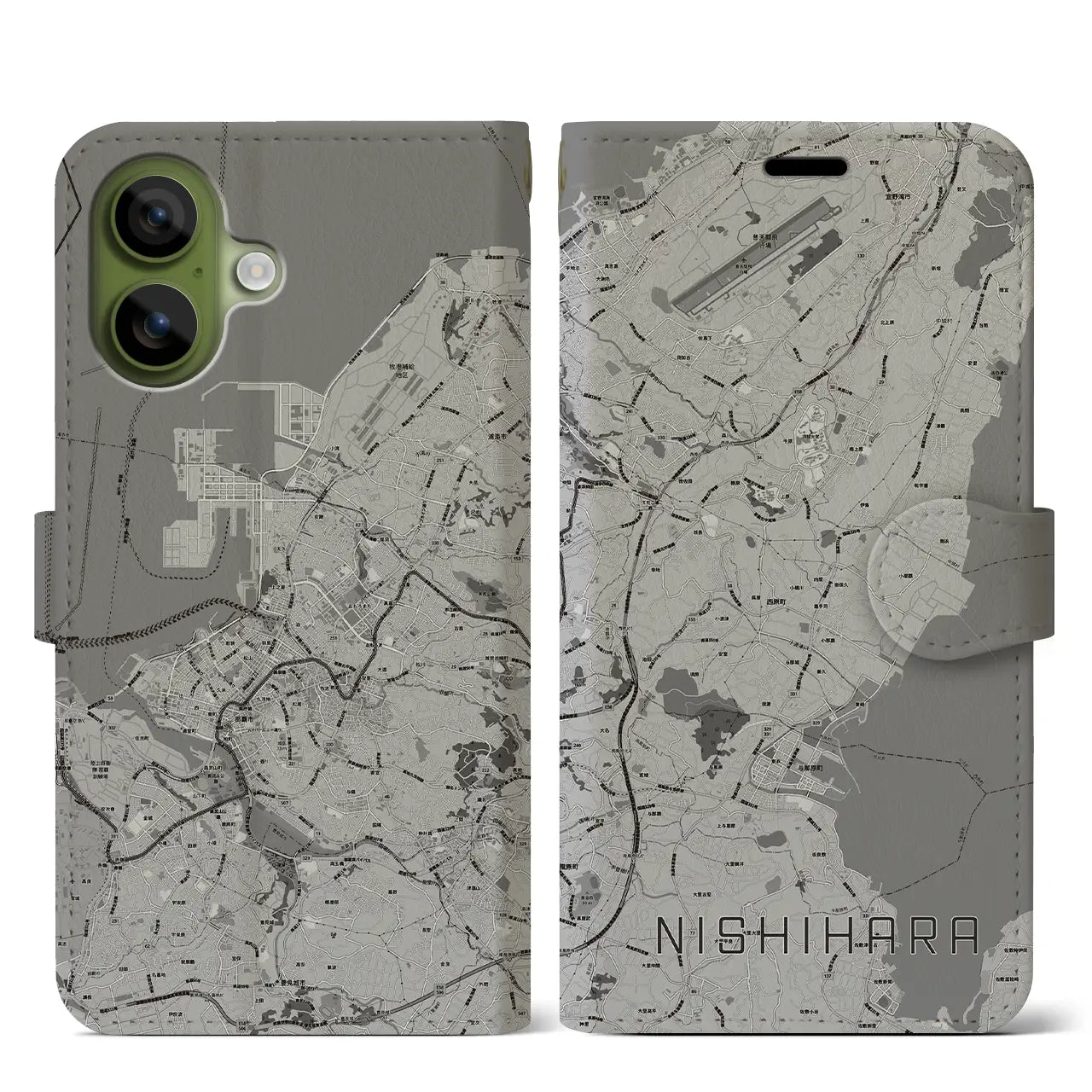 【西原(沖縄県)】地図柄iPhoneケース(手帳タイプ)