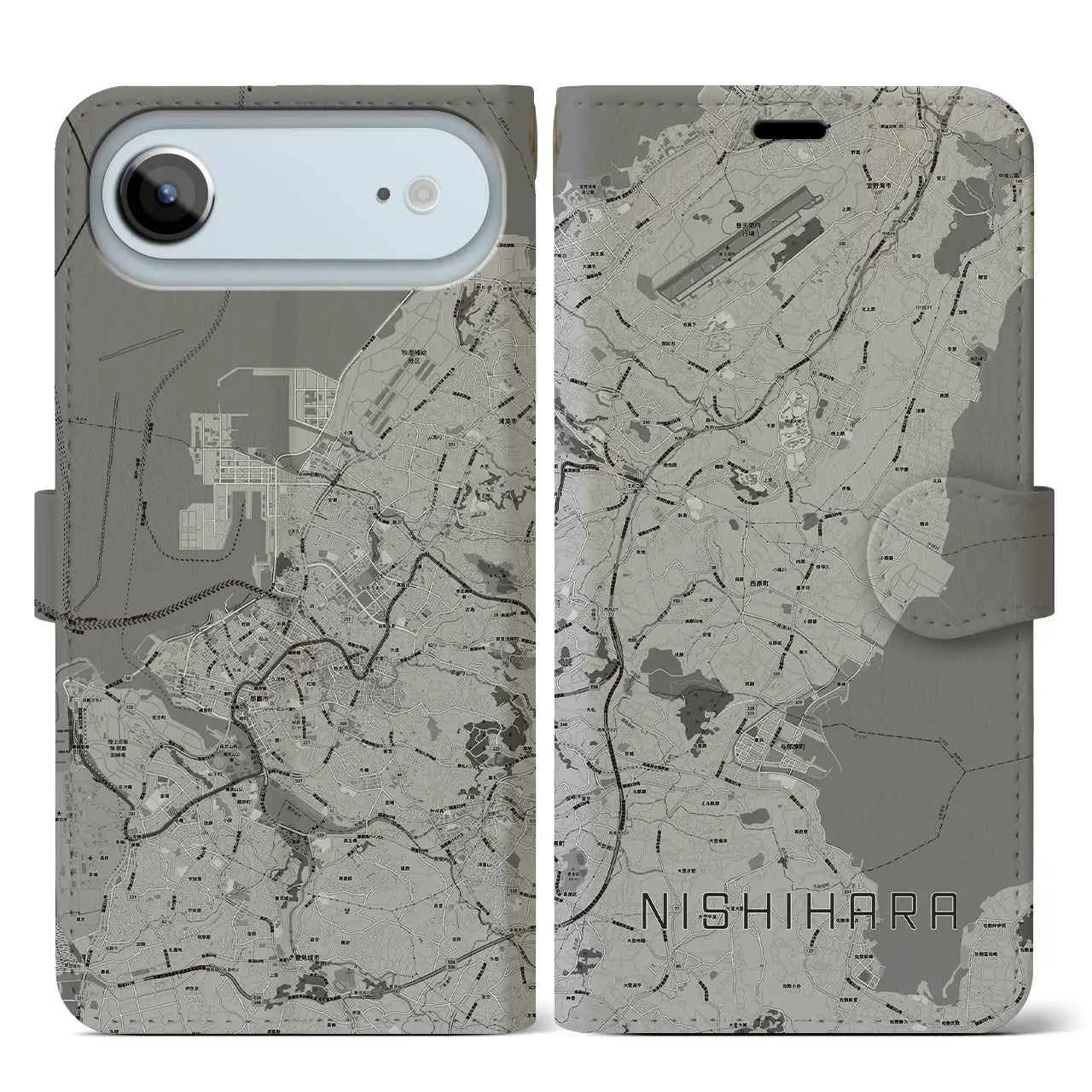 【西原(沖縄県)】地図柄iPhoneケース(手帳タイプ)