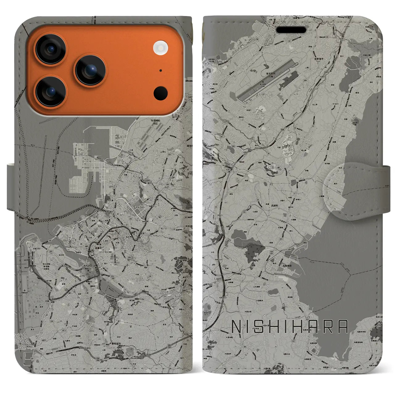 【西原(沖縄県)】地図柄iPhoneケース(手帳タイプ)