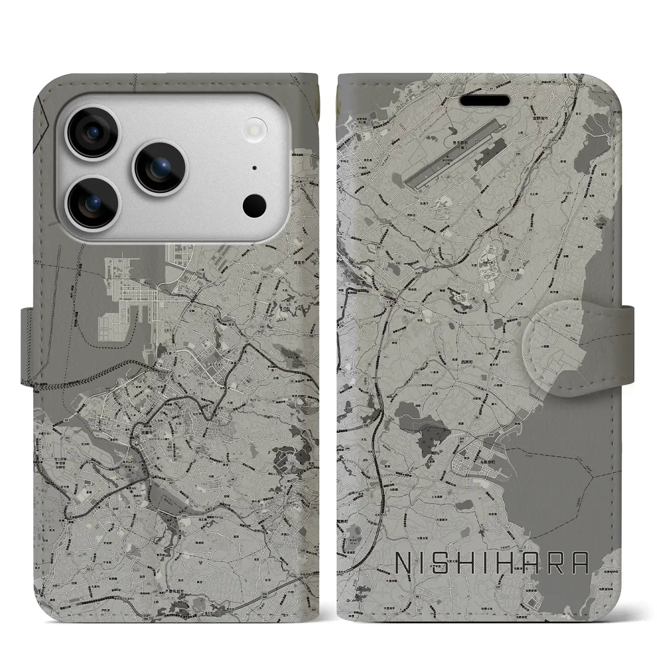 【西原(沖縄県)】地図柄iPhoneケース(手帳タイプ)