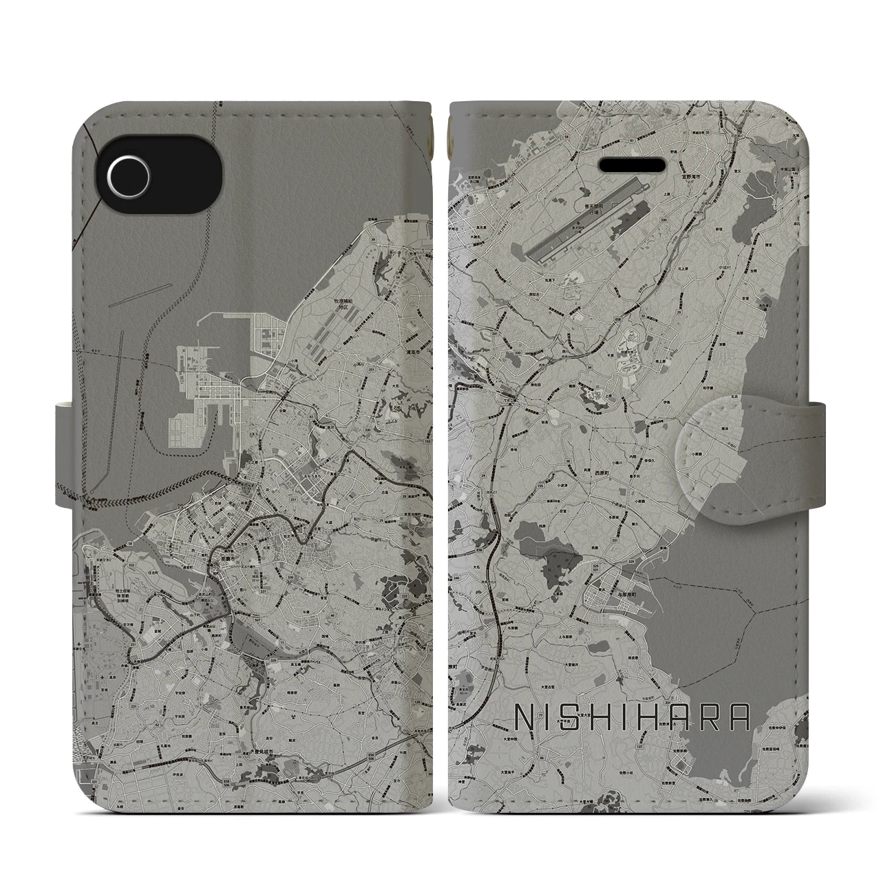 【西原(沖縄県)】地図柄iPhoneケース(手帳タイプ)