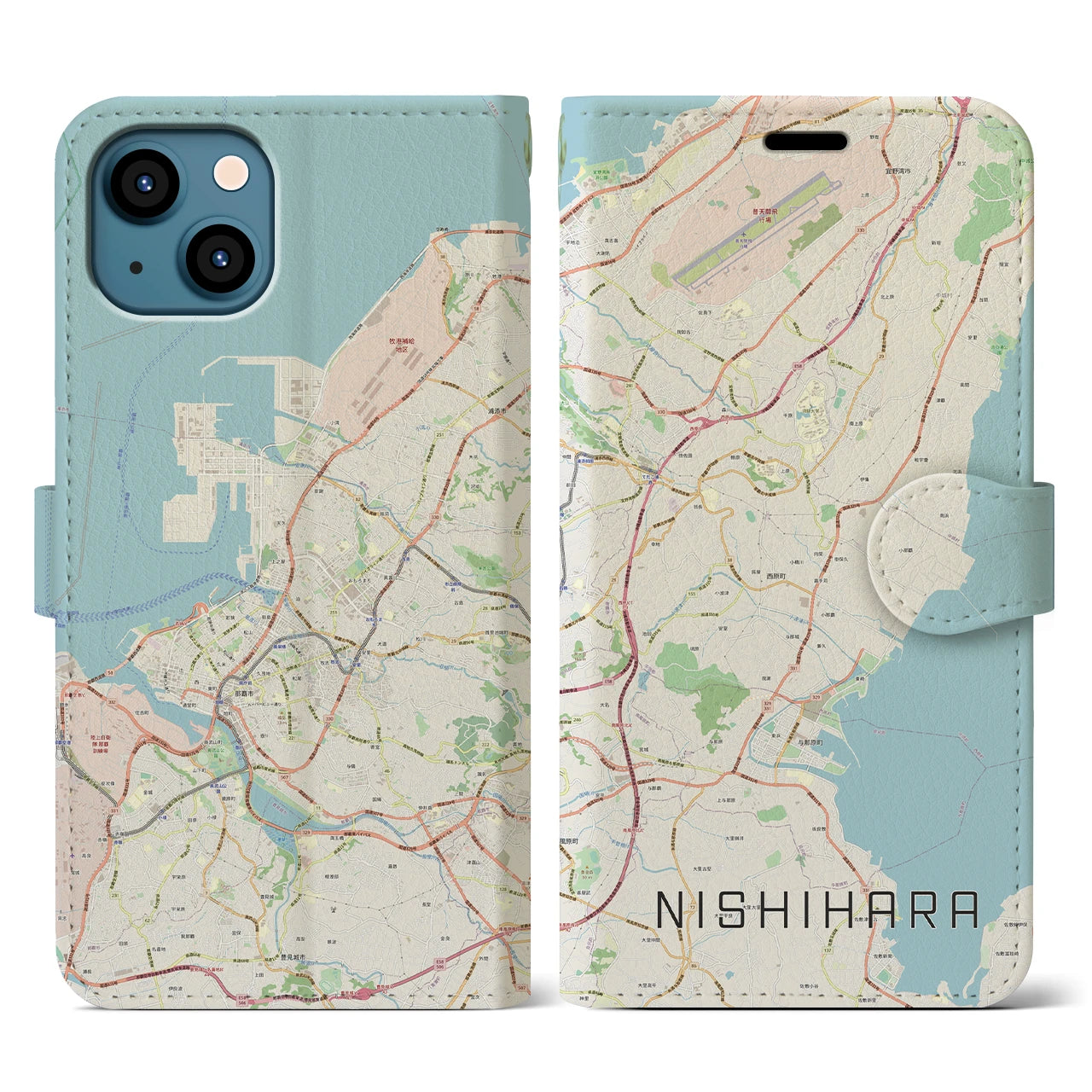 【西原(沖縄県)】地図柄iPhoneケース(手帳タイプ)