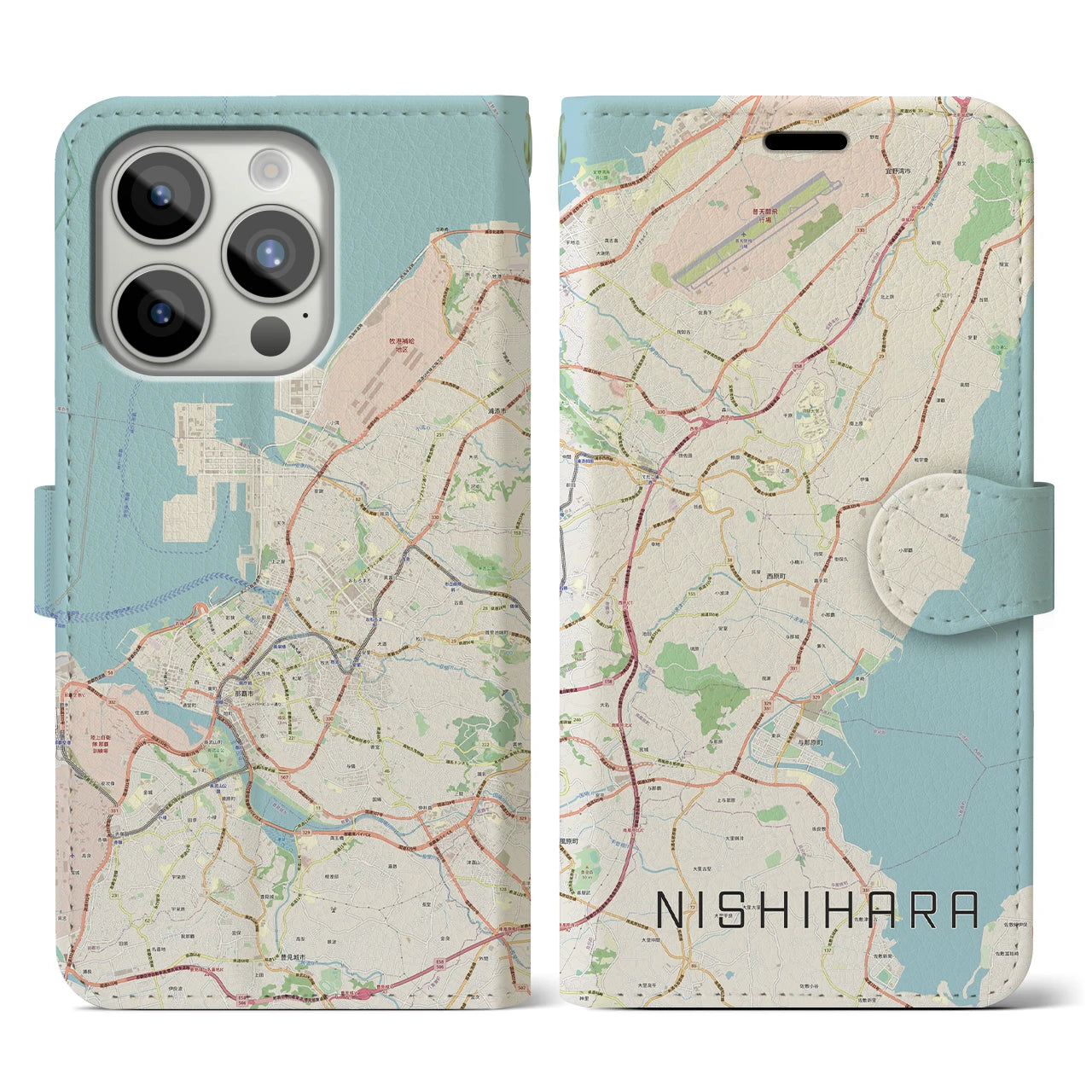 【西原(沖縄県)】地図柄iPhoneケース(手帳タイプ)