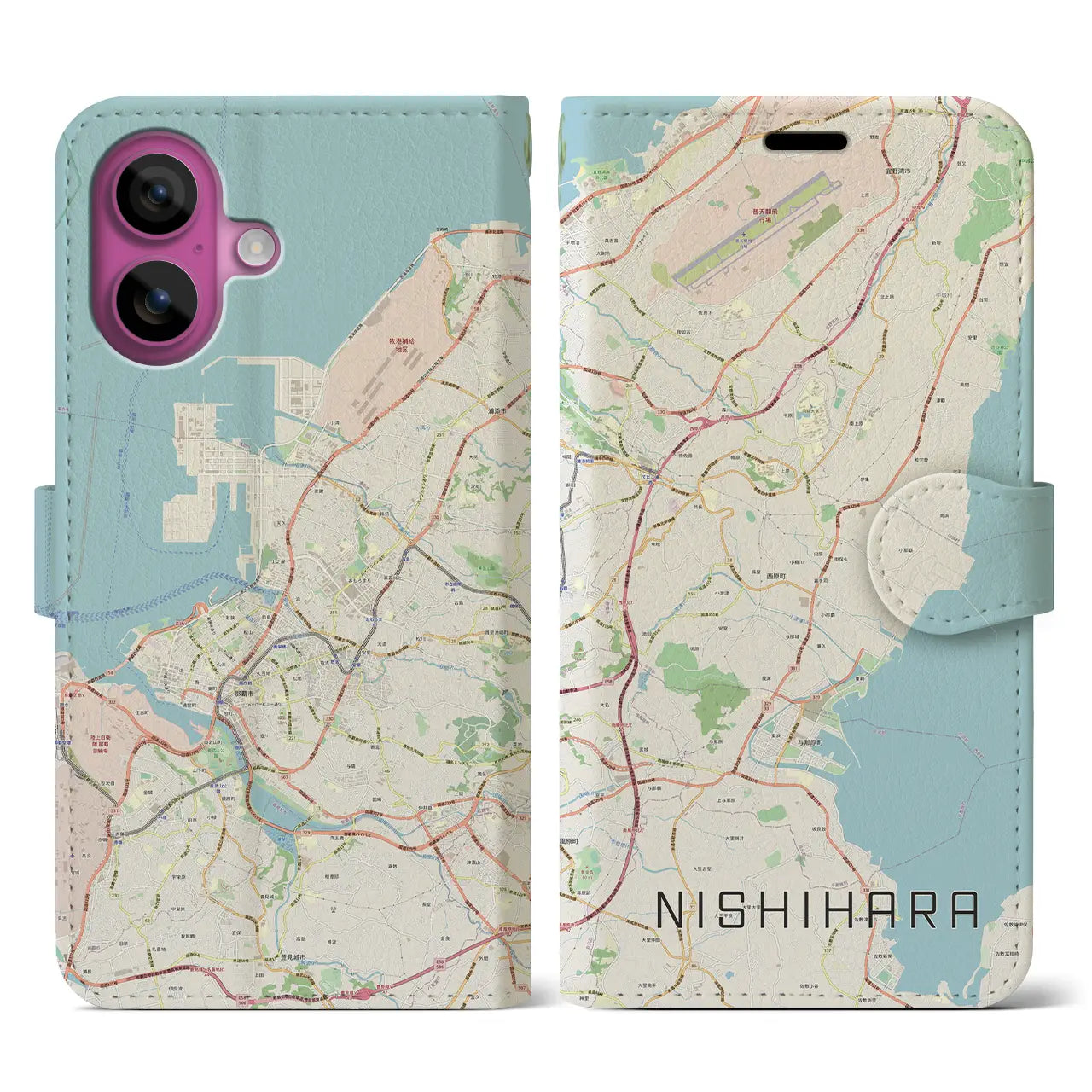 【西原(沖縄県)】地図柄iPhoneケース(手帳タイプ)