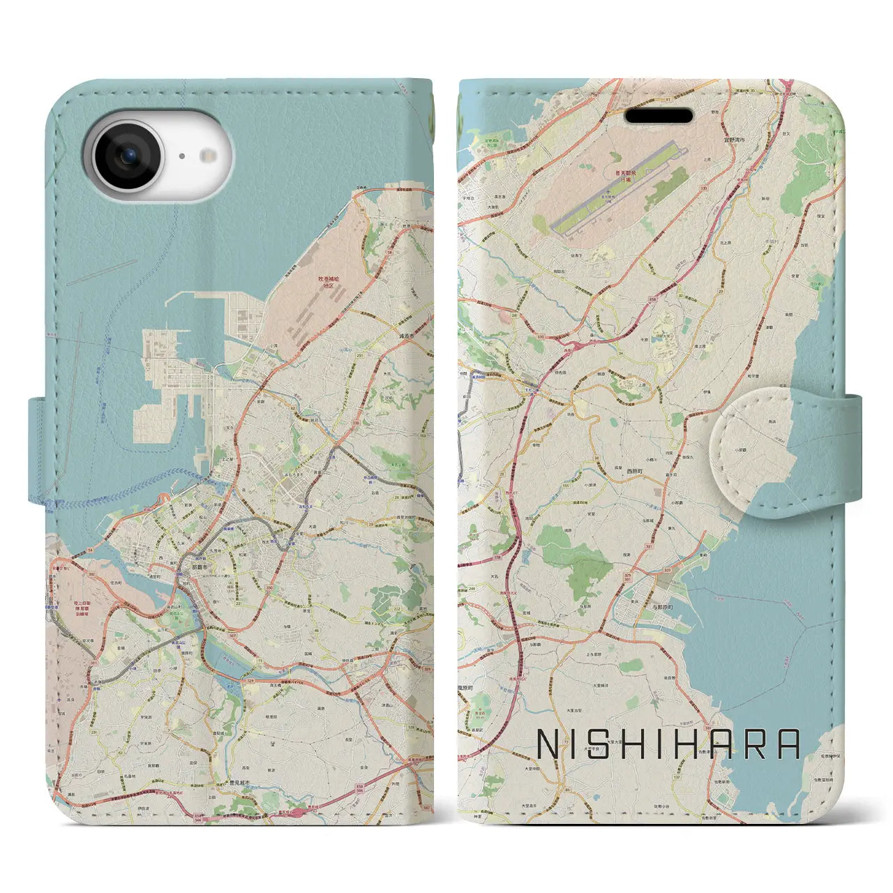 【西原(沖縄県)】地図柄iPhoneケース(手帳タイプ)