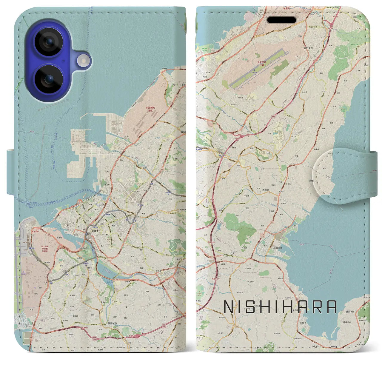【西原(沖縄県)】地図柄iPhoneケース(手帳タイプ)