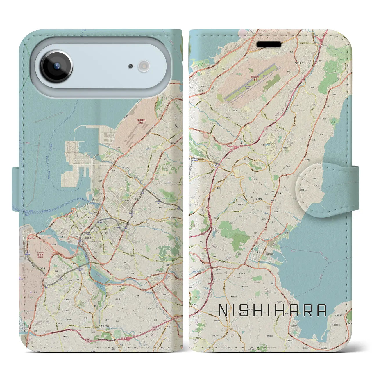 【西原(沖縄県)】地図柄iPhoneケース(手帳タイプ)
