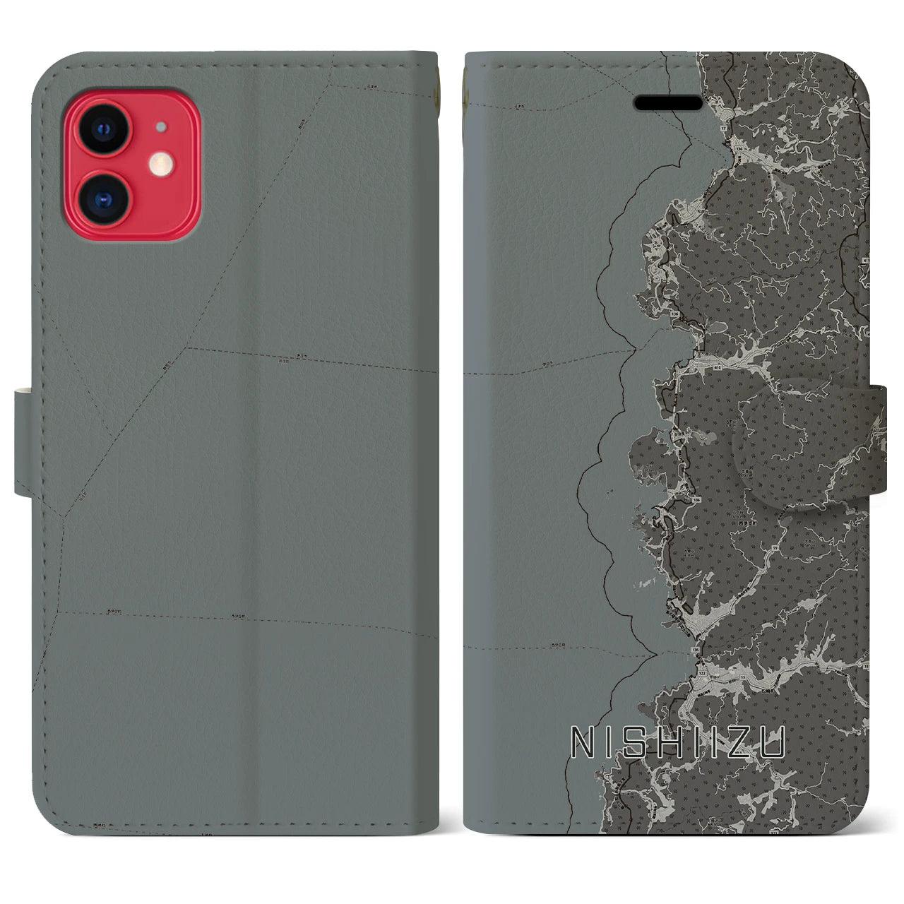 【西伊豆2(静岡県)】地図柄iPhoneケース(手帳タイプ)モノトーン・iPhone 11 用