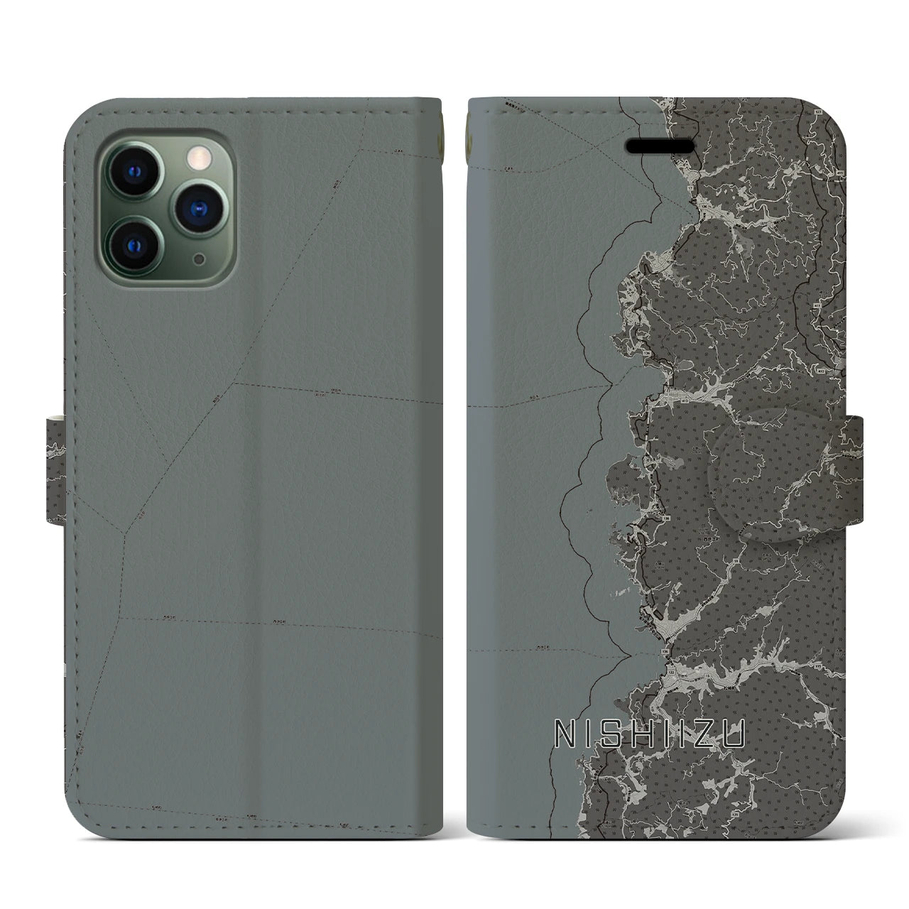 【西伊豆2(静岡県)】地図柄iPhoneケース(手帳タイプ)モノトーン・iPhone 11 Pro 用