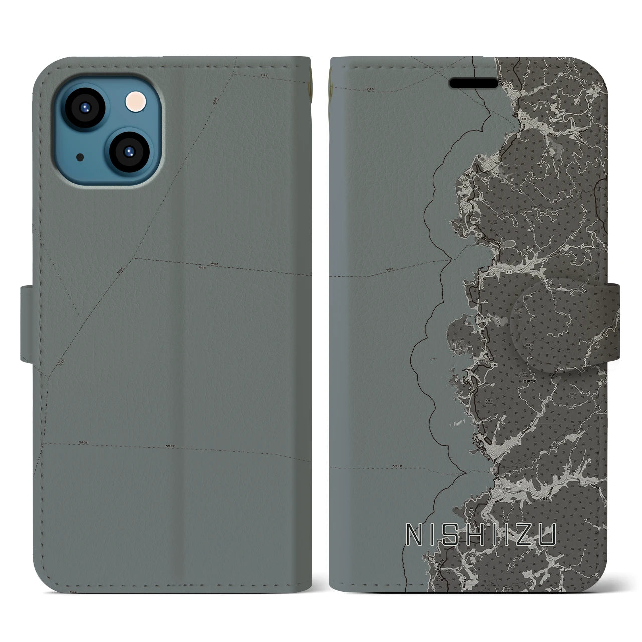 【西伊豆2(静岡県)】地図柄iPhoneケース(手帳タイプ)モノトーン・iPhone 13 用