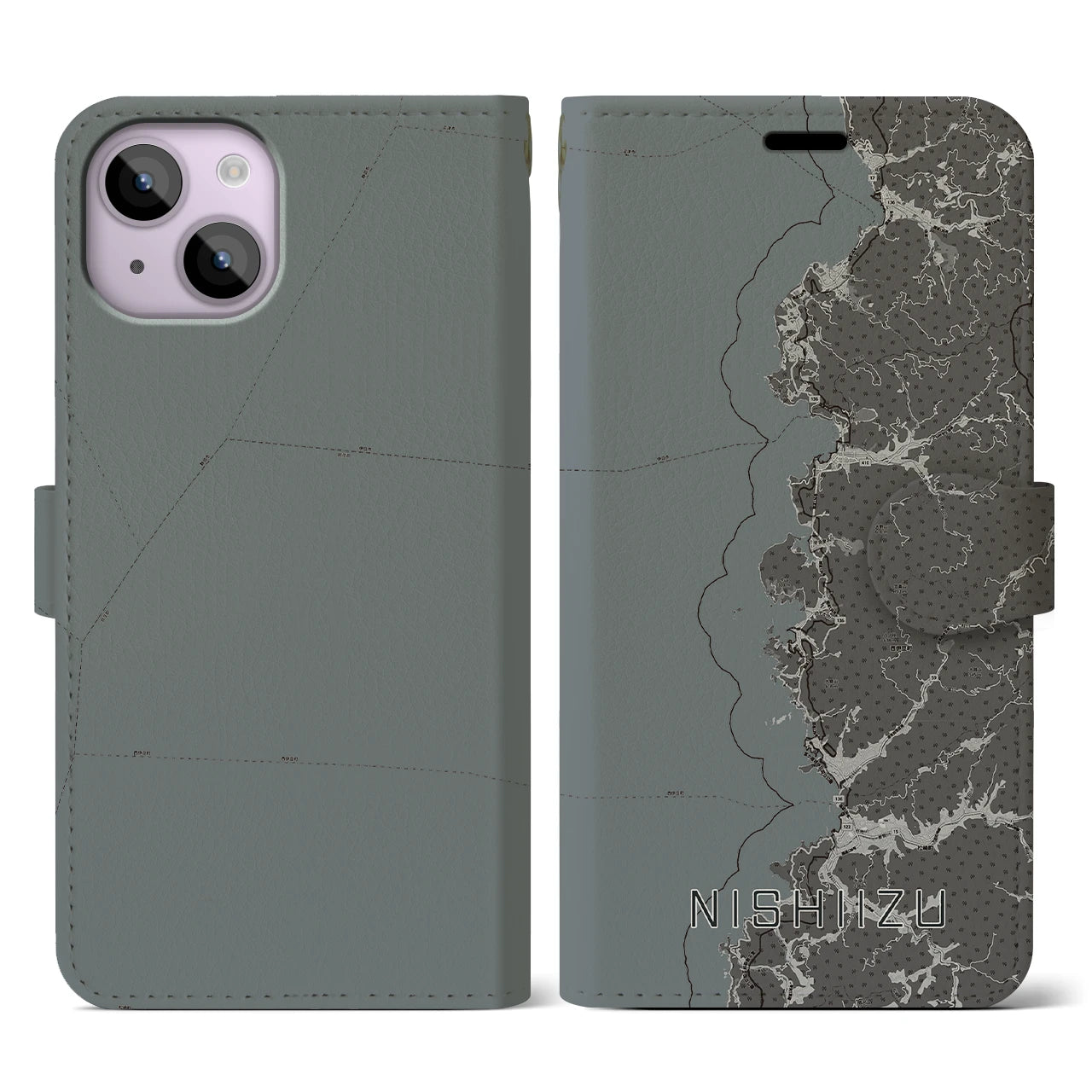 【西伊豆2(静岡県)】地図柄iPhoneケース(手帳タイプ)モノトーン・iPhone 14 用