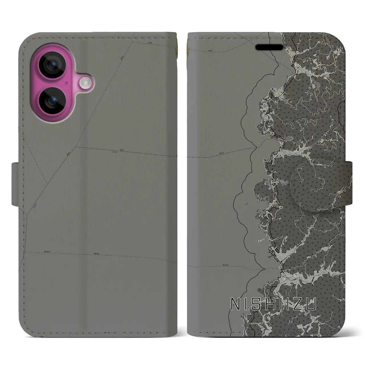 【西伊豆2(静岡県)】地図柄iPhoneケース(手帳タイプ)モノトーン・iPhone 16 Pro 用