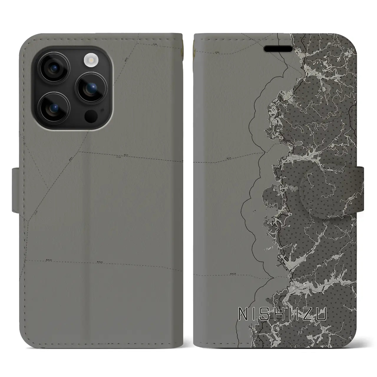 【西伊豆2(静岡県)】地図柄iPhoneケース(手帳タイプ)モノトーン・iPhone 16 用
