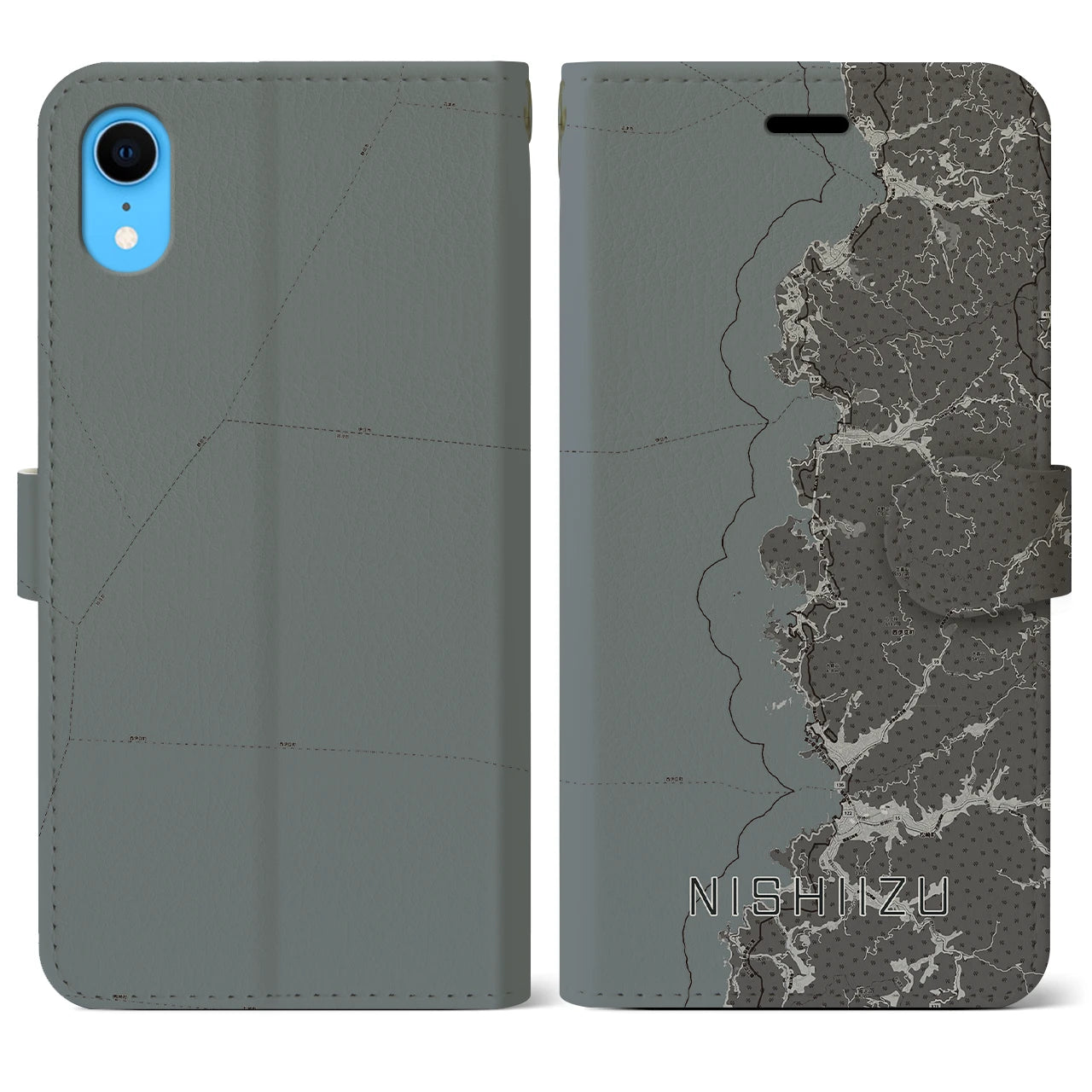 【西伊豆2(静岡県)】地図柄iPhoneケース(手帳タイプ)モノトーン・iPhone XR 用