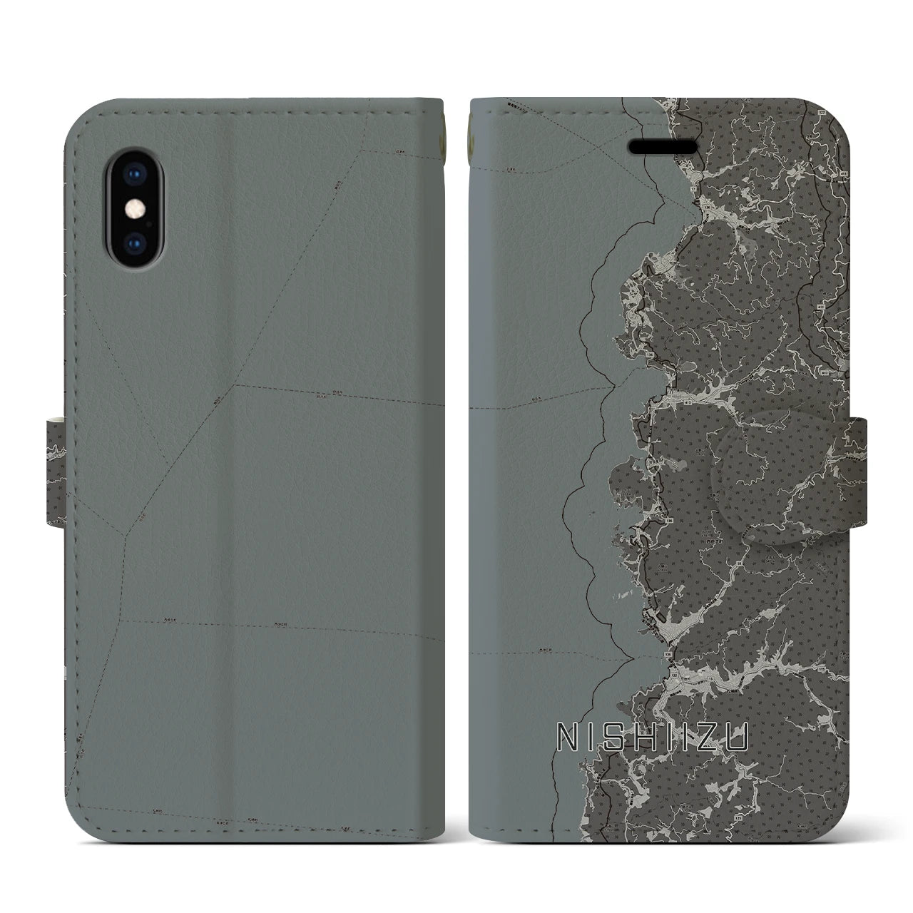 【西伊豆2(静岡県)】地図柄iPhoneケース(手帳タイプ)モノトーン・iPhone XS / X 用