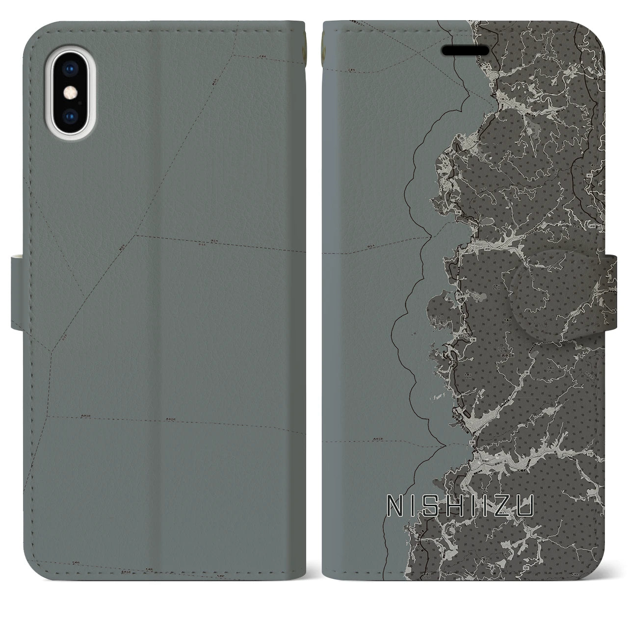 【西伊豆2(静岡県)】地図柄iPhoneケース(手帳タイプ)モノトーン・iPhone XS Max 用