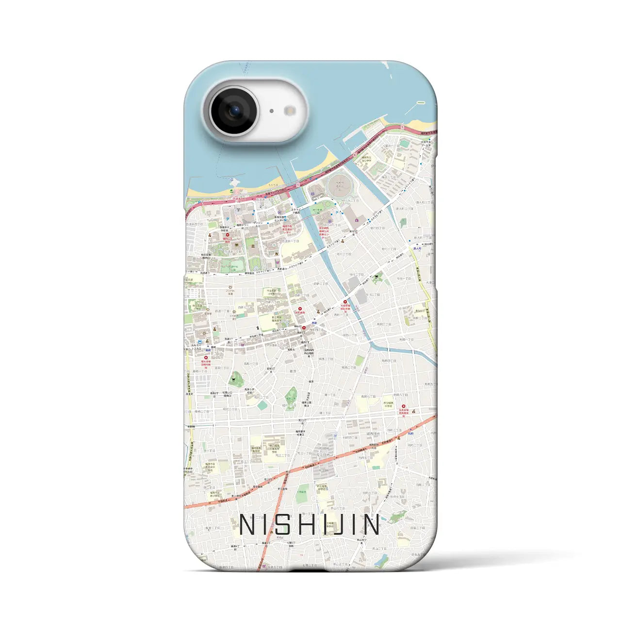 【西新(福岡県)】地図柄iPhoneケース(バックカバータイプ)