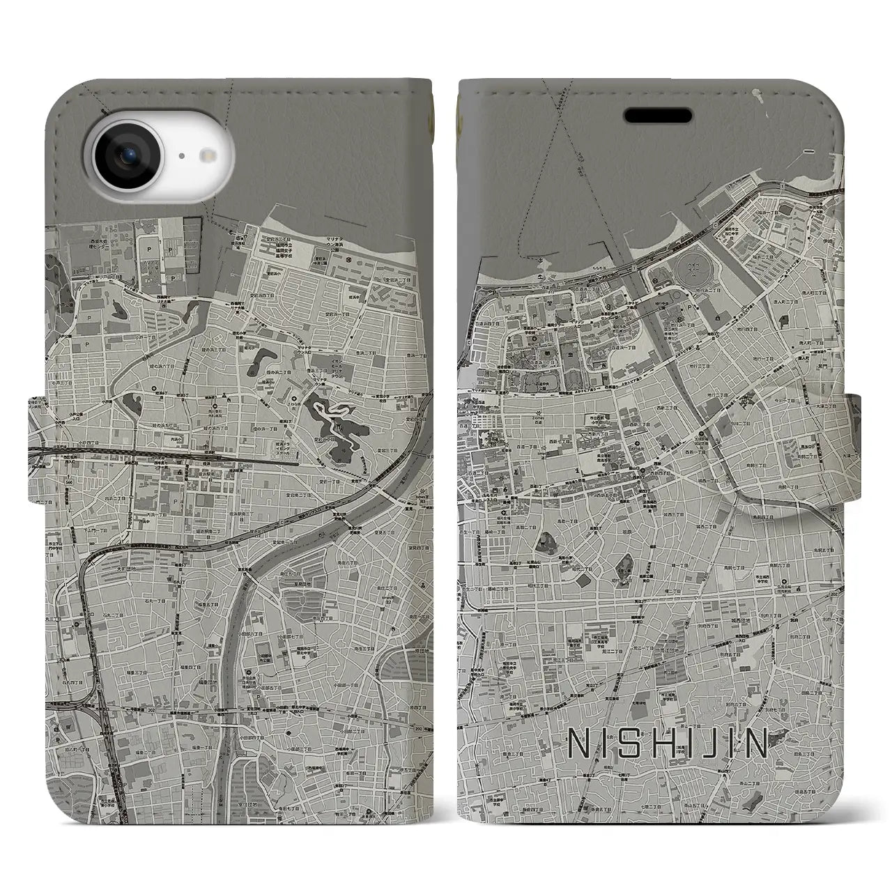 【西新(福岡県)】地図柄iPhoneケース(手帳タイプ)
