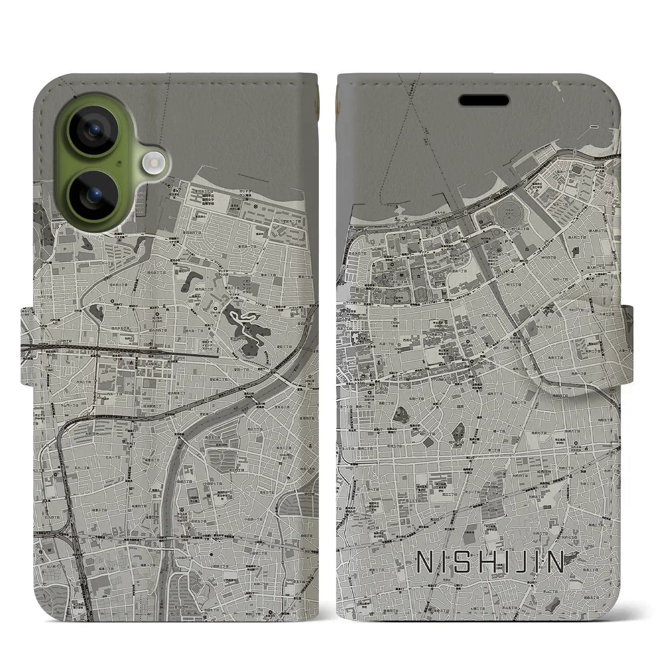 【西新(福岡県)】地図柄iPhoneケース(手帳タイプ)