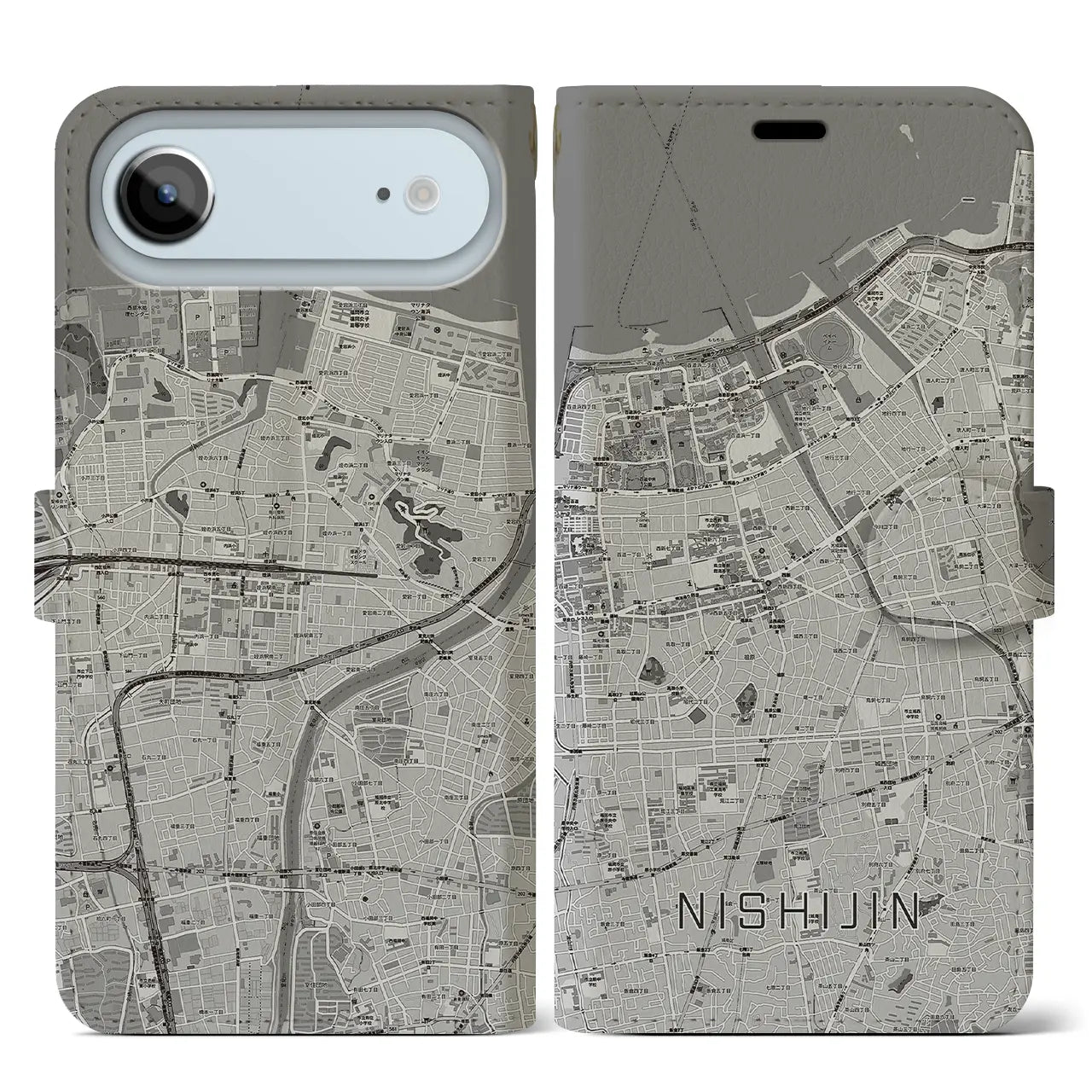 【西新(福岡県)】地図柄iPhoneケース(手帳タイプ)