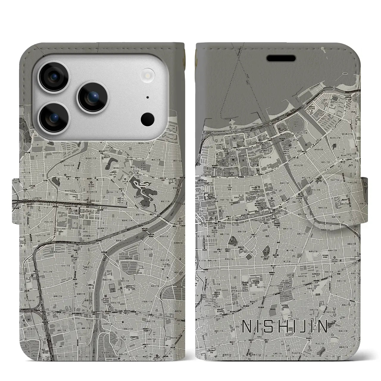 【西新(福岡県)】地図柄iPhoneケース(手帳タイプ)