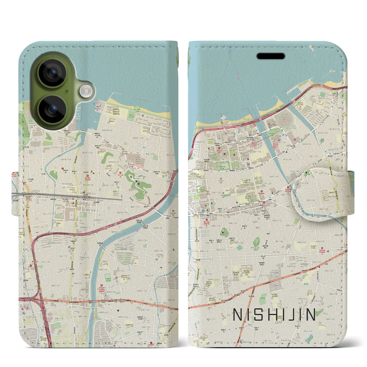 【西新(福岡県)】地図柄iPhoneケース(手帳タイプ)